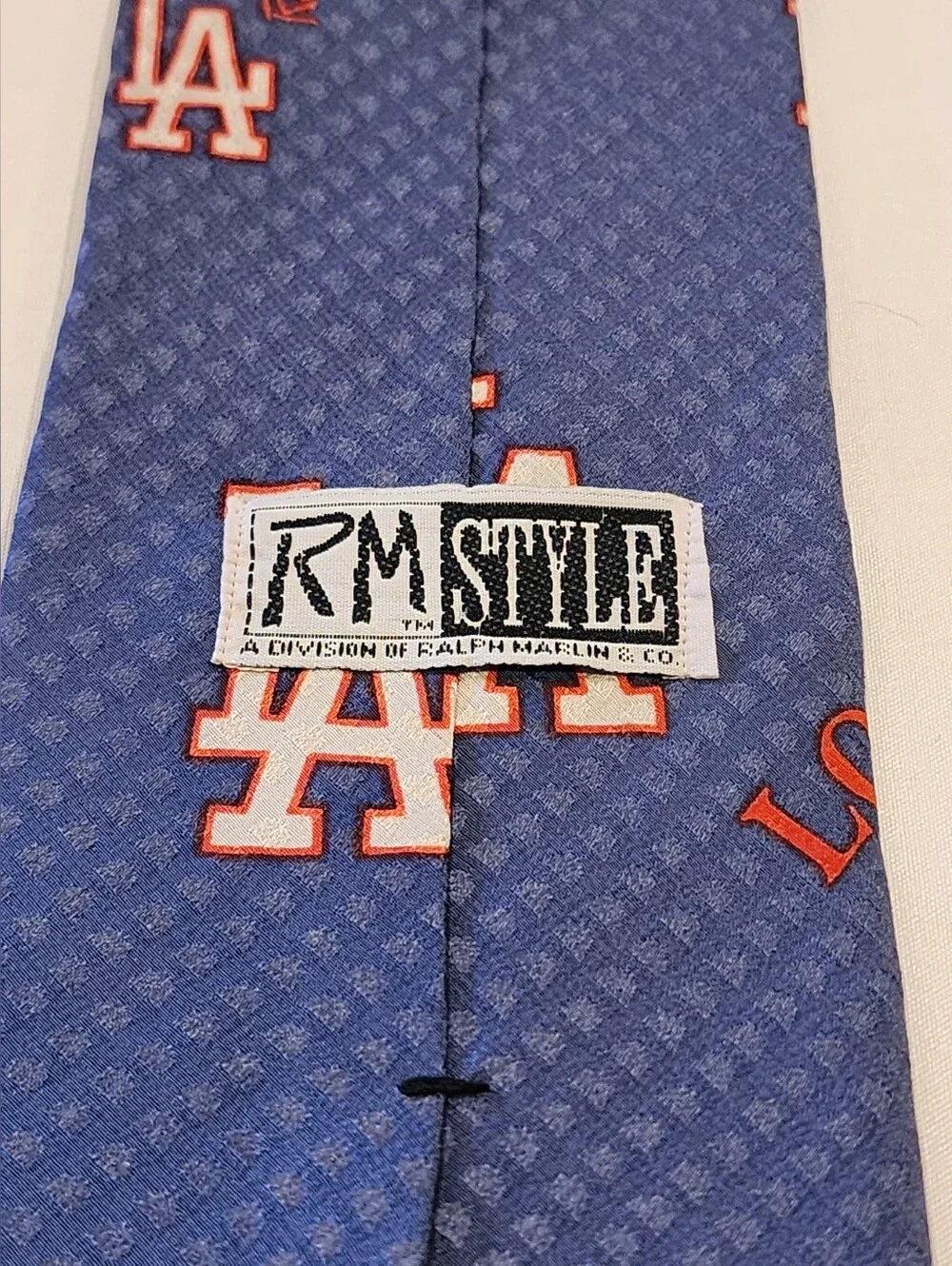Vintage 92' Ralph Marlin Blue Los Angeles Dodgers Logo Tie with Red Accents